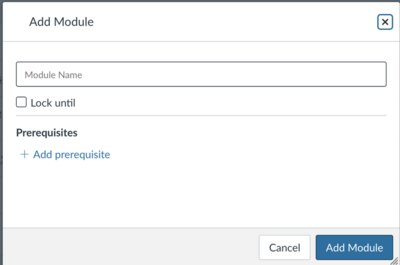 Window where you can add module title, date restrictions, and prerequisites.