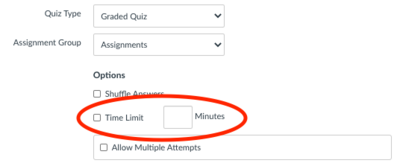 time limit setting for bCourses quiz