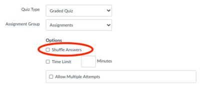shuffle answer setting in bcourses quizzes